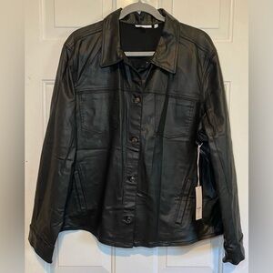 Chico’s Women’s Black Coated Denim Jacket Button Up Size 4 XXL NWT Modal Blend